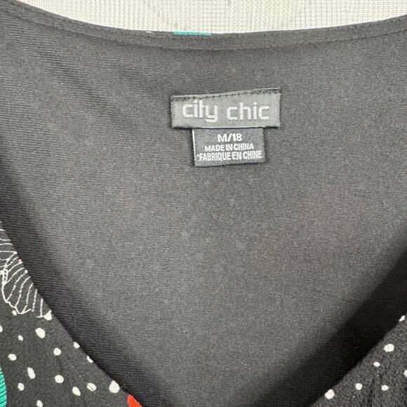 City Chic Rockabilly Polka Dot Red Floral Dress Women's Plus Size M/18 - Picture 4 of 7